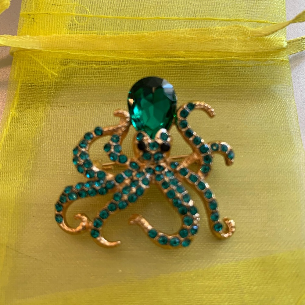 Octopus Brooch W/Hand Set Austrian Crystals